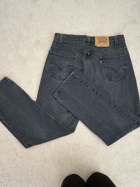 Vintage 90s Levis 505 Jeans Straight Leg 34x30 Black Faded Denim Orange Tag